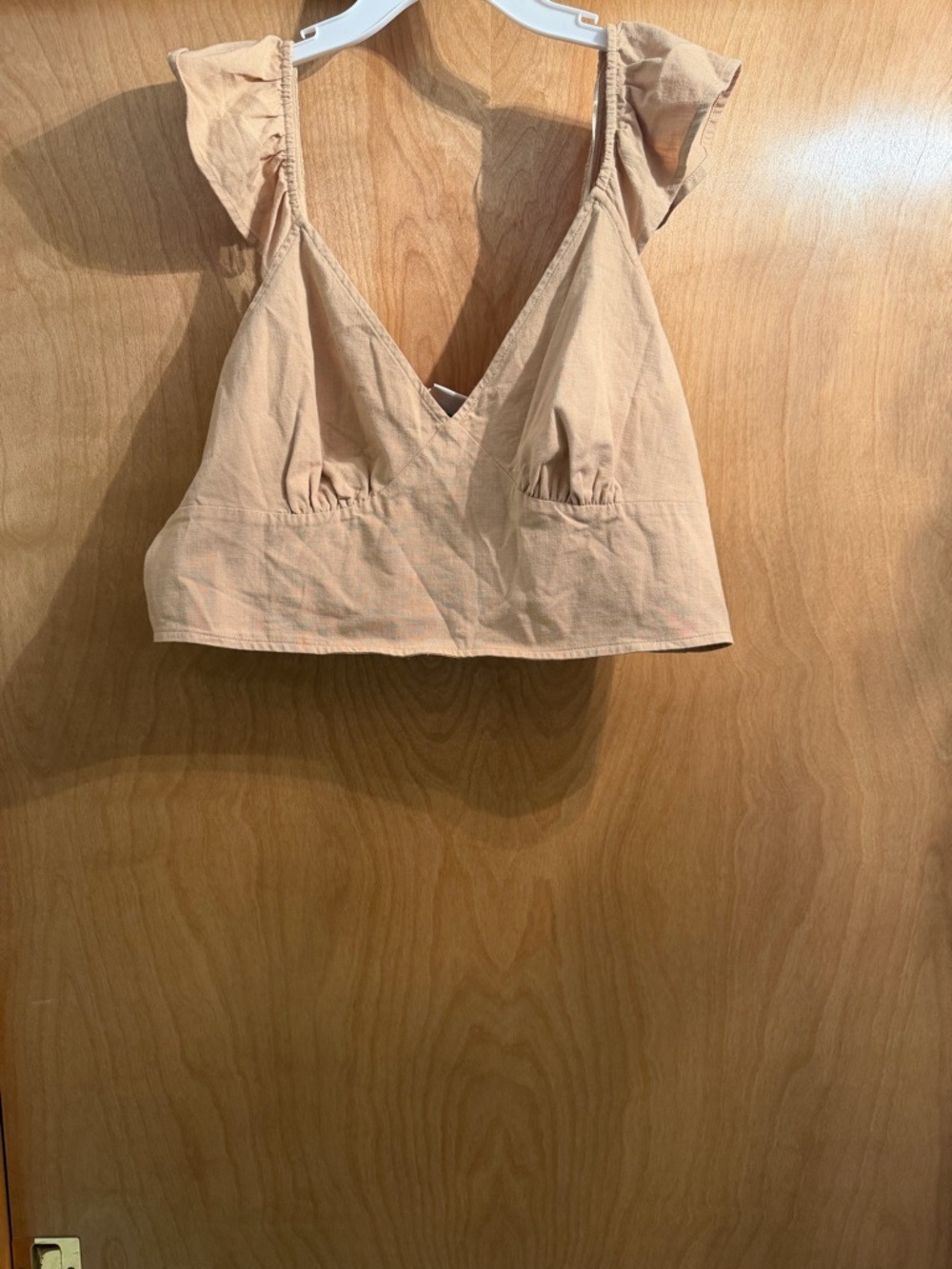 a new day Tan Cropped V-Neck Ruffle Strap Top